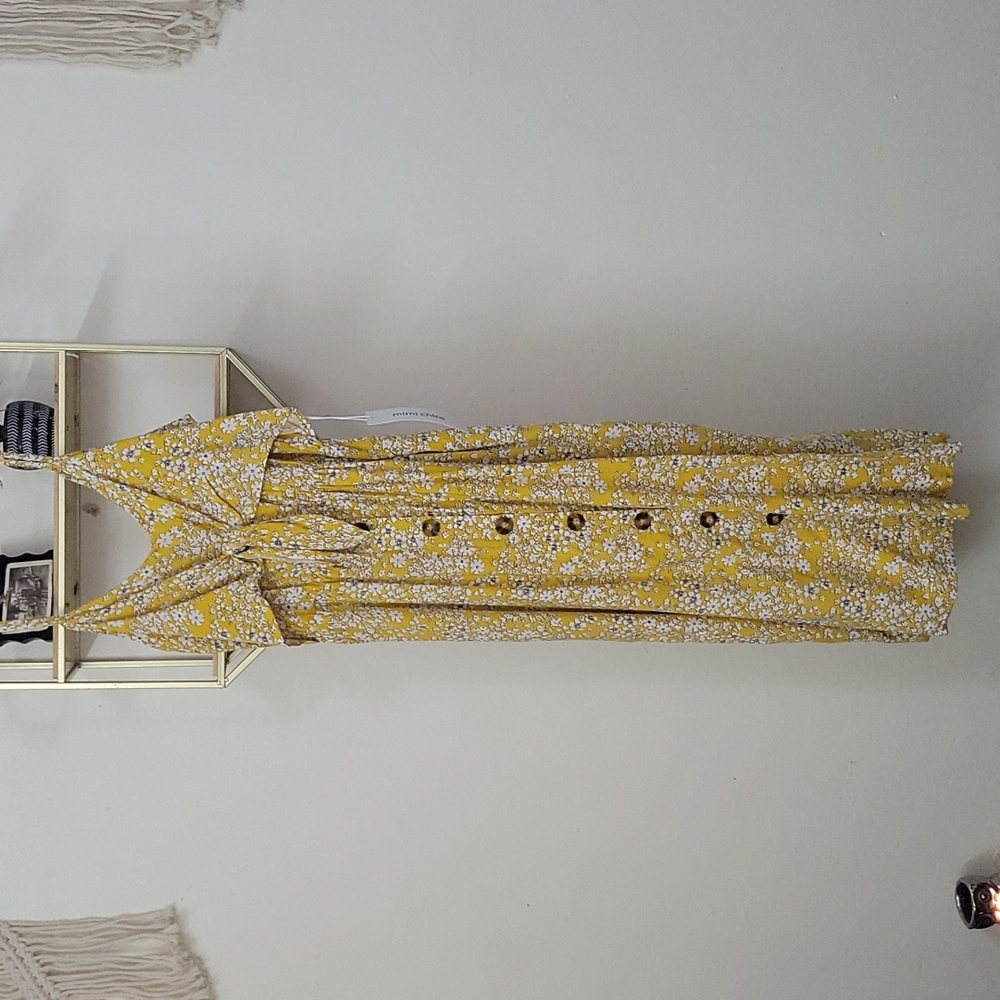 Yellow ditsy floral midi dress